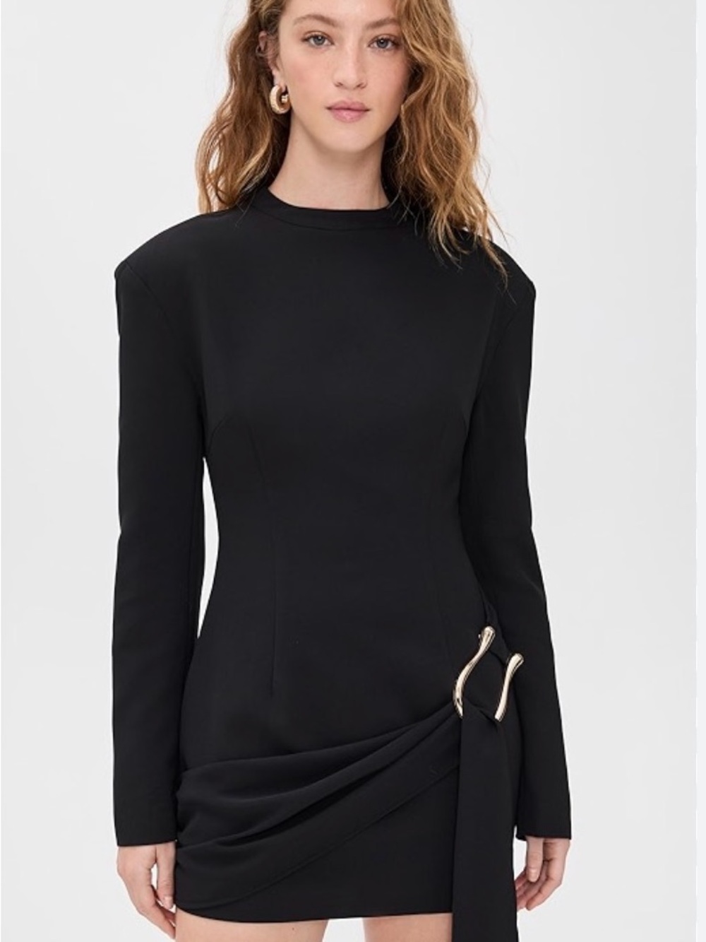 NWT Lioness Black Long-Sleeve Martini Mini Dress with Gold Ring Detail